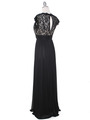 E2025 Empired Waist Cap Sleeve Lace Top Evening Dress - Black Gold, Back View Thumbnail