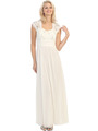 E2025 Empired Waist Cap Sleeve Lace Top Evening Dress - Ivory, Front View Thumbnail