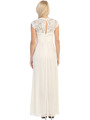E2025 Empired Waist Cap Sleeve Lace Top Evening Dress - Ivory, Back View Thumbnail