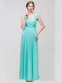 E2025 Empired Waist Cap Sleeve Lace Top Evening Dress - Mint, Front View Thumbnail