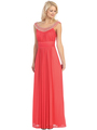 E2027 Jeweled Neckline Evening Dress - Coral, Front View Thumbnail