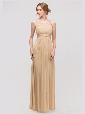 E2027 Jeweled Neckline Evening Dress, Gold