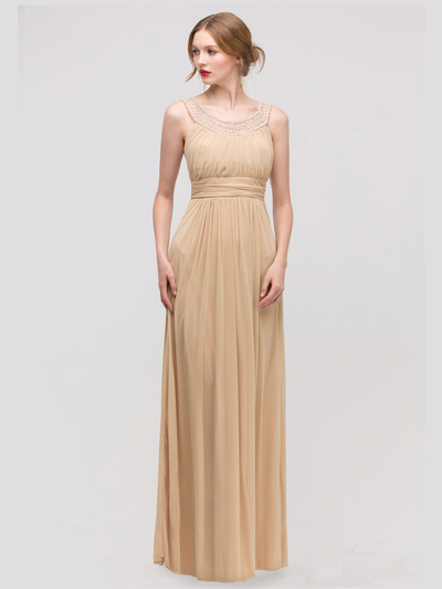E2027 Jeweled Neckline Evening Dress - Gold, Front View Medium