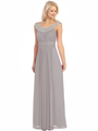 E2027 Jeweled Neckline Evening Dress - Silver, Front View Thumbnail