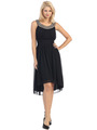 E2037 Jeweled Neckline High Low Dress - Black, Front View Thumbnail