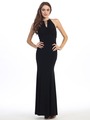 E2053 Halter Jersey Evening Dress - Black, Front View Thumbnail