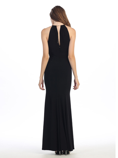 E2053 Halter Jersey Evening Dress - Black, Back View Medium