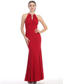 E2053 Halter Jersey Evening Dress - Red, Front View Thumbnail