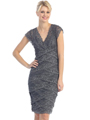 E2283 Embroidered Cocktail Dress - Charcoal, Front View Thumbnail