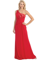 E2370 One Shoulder Twist Front Evening Dress - Red Nude, Front View Thumbnail