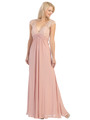 E2383 Lace Top Empire Waist Plunge Neckline Evening Dress - Dusty Rose, Front View Thumbnail