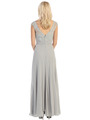E2383 Lace Top Empire Waist Plunge Neckline Evening Dress - Silver, Back View Thumbnail