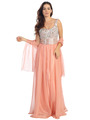 E2401 One Shoulder Sparkling Top Prom Dress - Peach, Front View Thumbnail