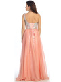 E2401 One Shoulder Sparkling Top Prom Dress - Peach, Back View Thumbnail