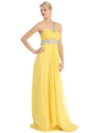 E2428 One Shoulder Cut Out Prom Dress - Yellow, Front View Thumbnail