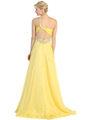 E2428 One Shoulder Cut Out Prom Dress - Yellow, Back View Thumbnail