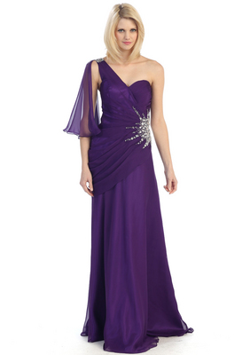 E2431 One Shoulder Draped Evening Dress, Purple