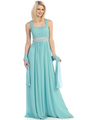 E2440 Pleats and Beads Evening Dress - Mint, Front View Thumbnail