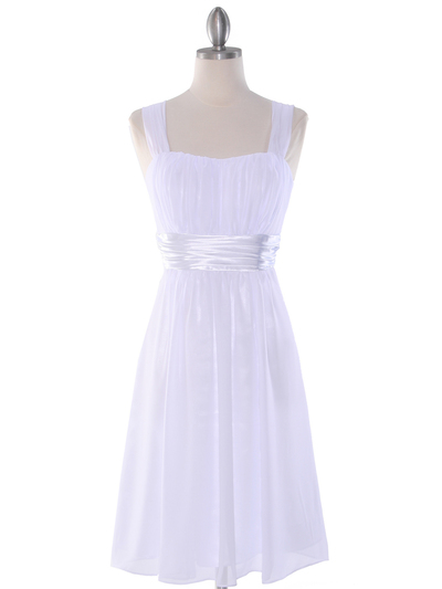 E2460 Pleated Graduation Dress - White, Front View Medium
