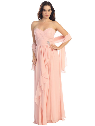 E2505 Sweetheart Swirl Pleated Bodice Evening Gown - Dusty Pink, Front View Medium