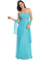 E2507 A-line Chiffon Over Sparkling Sequin Evening Dress - Turquoise, Front View Thumbnail