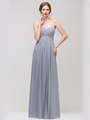E2600 Empire Waist Pleated Bodice Chiffon Bridesmaid Dress - Silver, Front View Thumbnail
