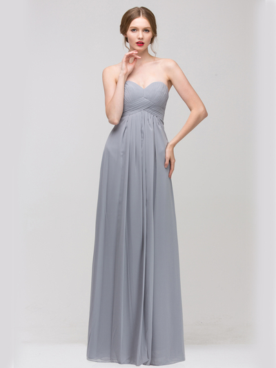 E2600 Empire Waist Pleated Bodice Chiffon Bridesmaid Dress - Silver, Front View Medium