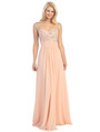 E2676 Illusion Yoke Evening Dress - Peach, Front View Thumbnail