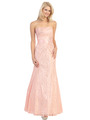 E2705 Strapless Lace Overlay Evening Dress with Sash - Dusty Pink, Front View Thumbnail