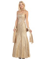 E2705 Strapless Lace Overlay Evening Dress with Sash - Gold, Front View Thumbnail