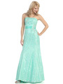 E2705 Strapless Lace Overlay Evening Dress with Sash - Mint, Front View Thumbnail