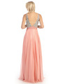 E2727 Empire Waist Sparkling Bodice A-line Evening Dress - Coral, Back View Thumbnail