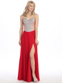 E3006 Sweetheart Neckline Jewel Bodice Chiffon Evening Dress - Red, Front View Thumbnail