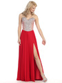 E3006 Sweetheart Neckline Jewel Bodice Chiffon Evening Dress - Red, Alt View Thumbnail