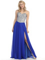 E3006 Sweetheart Neckline Jewel Bodice Chiffon Evening Dress - Royal Blue, Front View Thumbnail