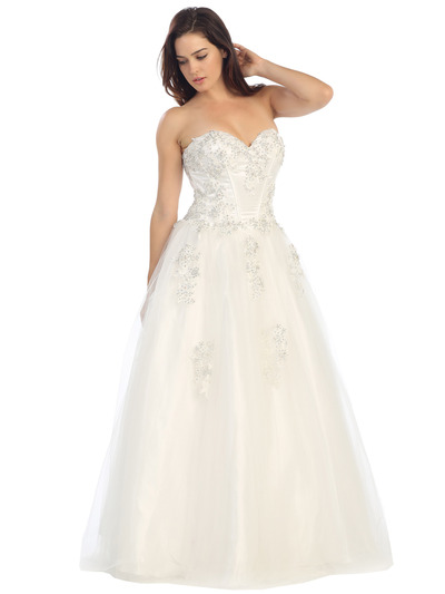 E3010 A Floral Satin Top Sweetheart Neckline Ball Gown - Off White, Alt View Medium