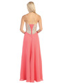 E3016 Embellished Strapless Chiffon Gown - Coral, Back View Thumbnail