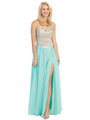 E3016 Embellished Strapless Chiffon Gown - Mint, Front View Thumbnail