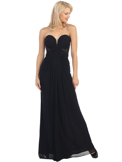 E3018 Strapless Sweetheart Evening Dress - Black, Front View Medium