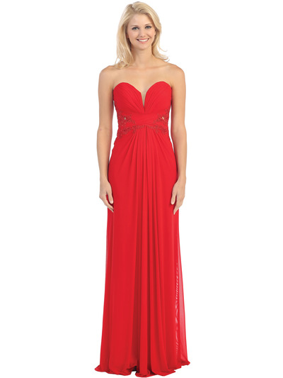 E3018 Strapless Sweetheart Evening Dress - Red, Front View Medium