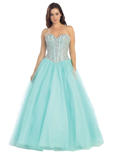 E3020 Fairy Tales Sparkling Bodice Princess Gown - Mint, Front View Medium