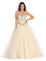 E3023 Princess Quinceanera Gown - Gold, Front View Thumbnail