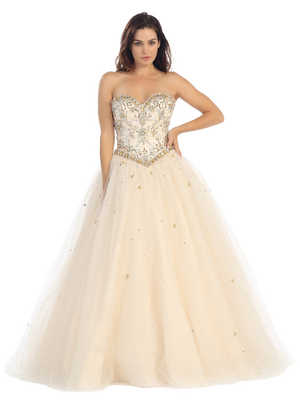E3023 Princess Quinceanera Gown, Gold