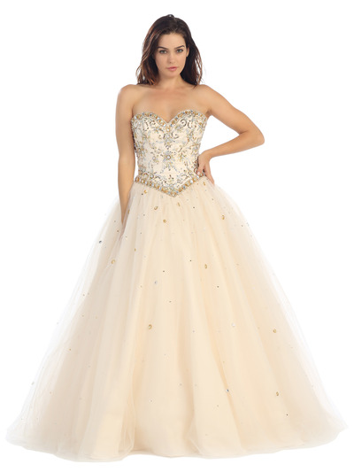 E3023 Princess Quinceanera Gown - Gold, Front View Medium