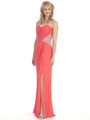 E3101 Embellished Strapless Gown with Side Cutout - Coral, Front View Thumbnail