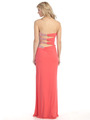 E3101 Embellished Strapless Gown with Side Cutout - Coral, Back View Thumbnail
