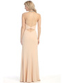 E4010 Halter Neck  Jewels Illusion Evening Dress with Slit - Champagne, Back View Thumbnail