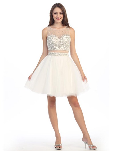 E4777 Illusion Sweetheart Short Prom Dress - Ivory, Front View Medium