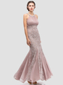 E5030 Jeweled Halter Evening Dress - Mocha, Front View Thumbnail