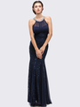 E5030 Jeweled Halter Evening Dress - Navy, Front View Thumbnail